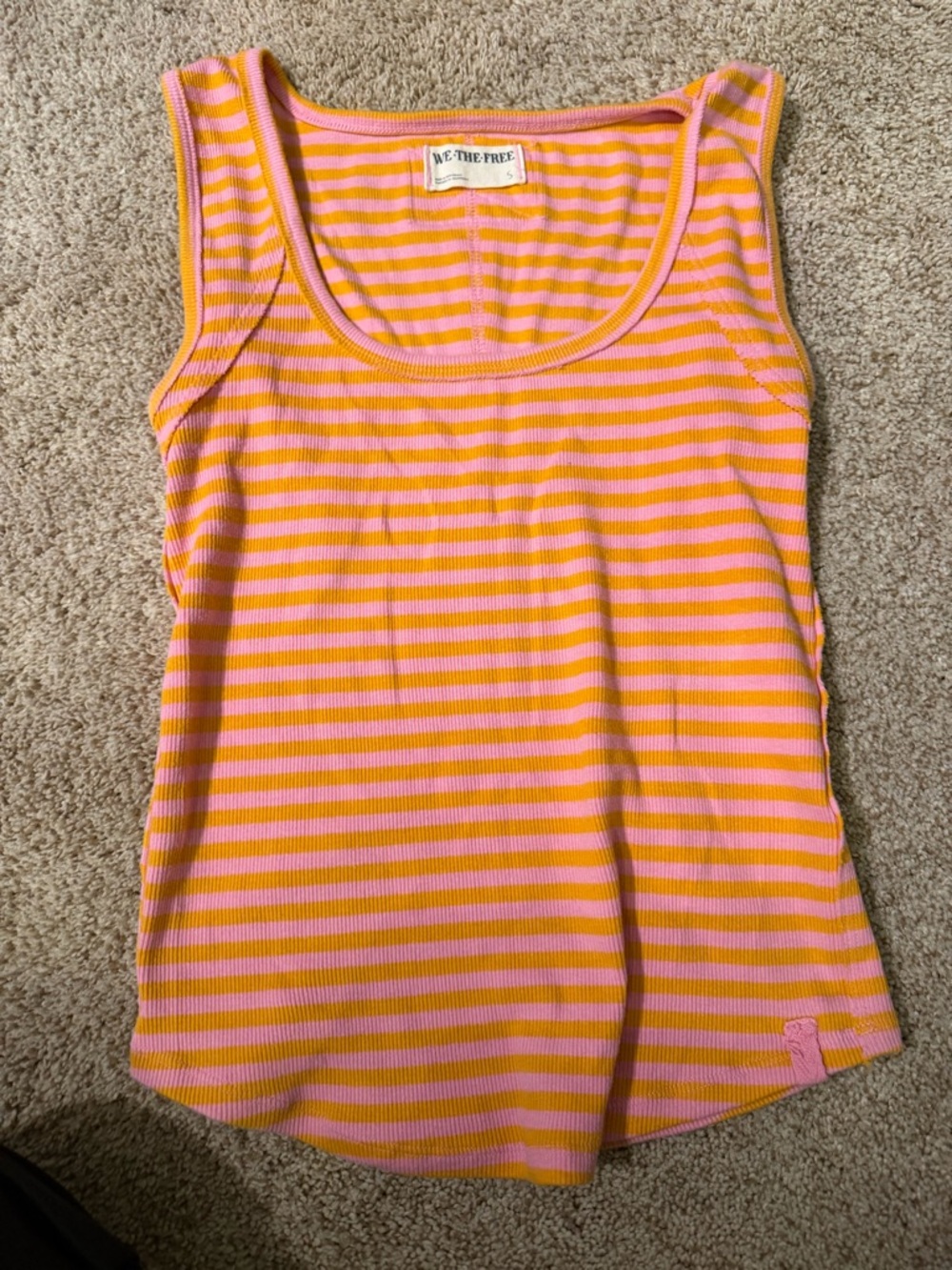 We The Free Pink & Orange Stripe Scoop Neck Tank Top